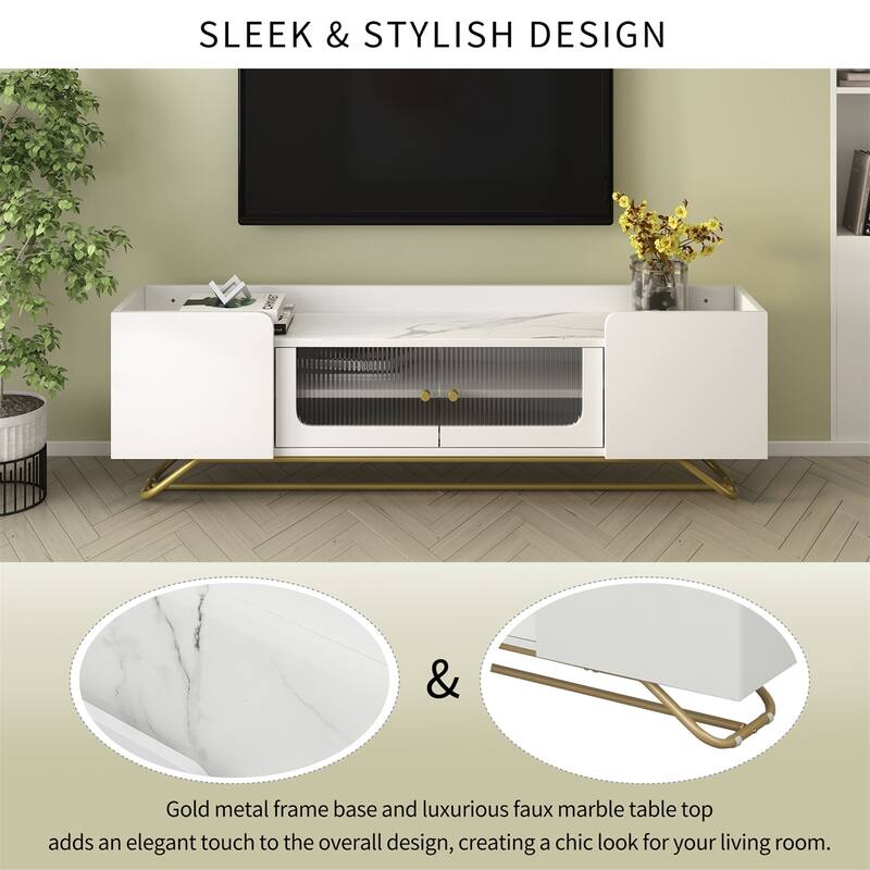 TV Stand, Entertainment Center with Fluted Glass, for TVs Up to 70"
