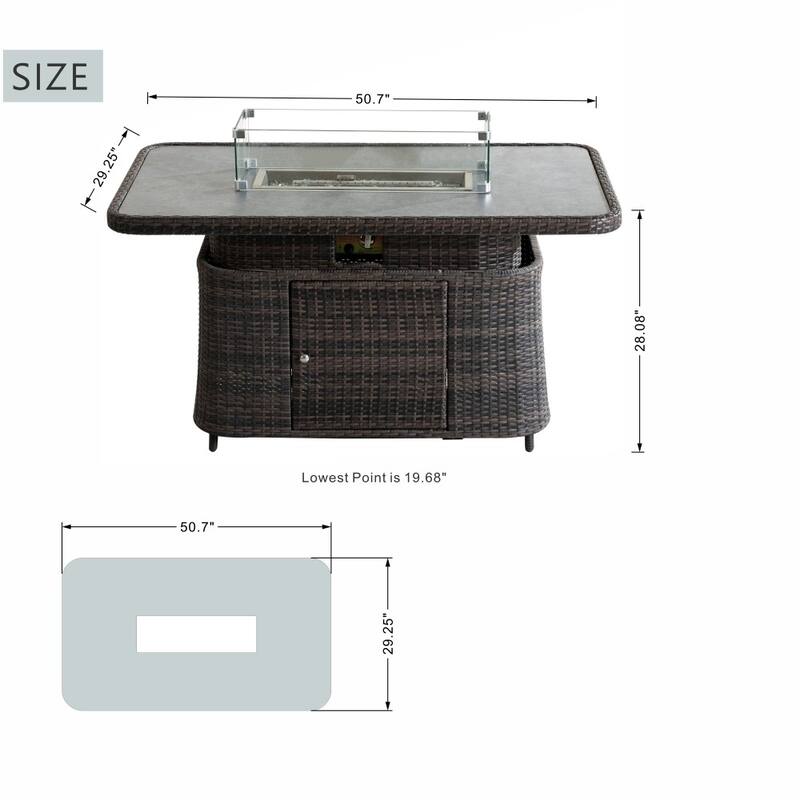 7-piece Outdoor Aluminum Handwoven Rattan Conversation Sofa Set with Adjustable Fire Pit