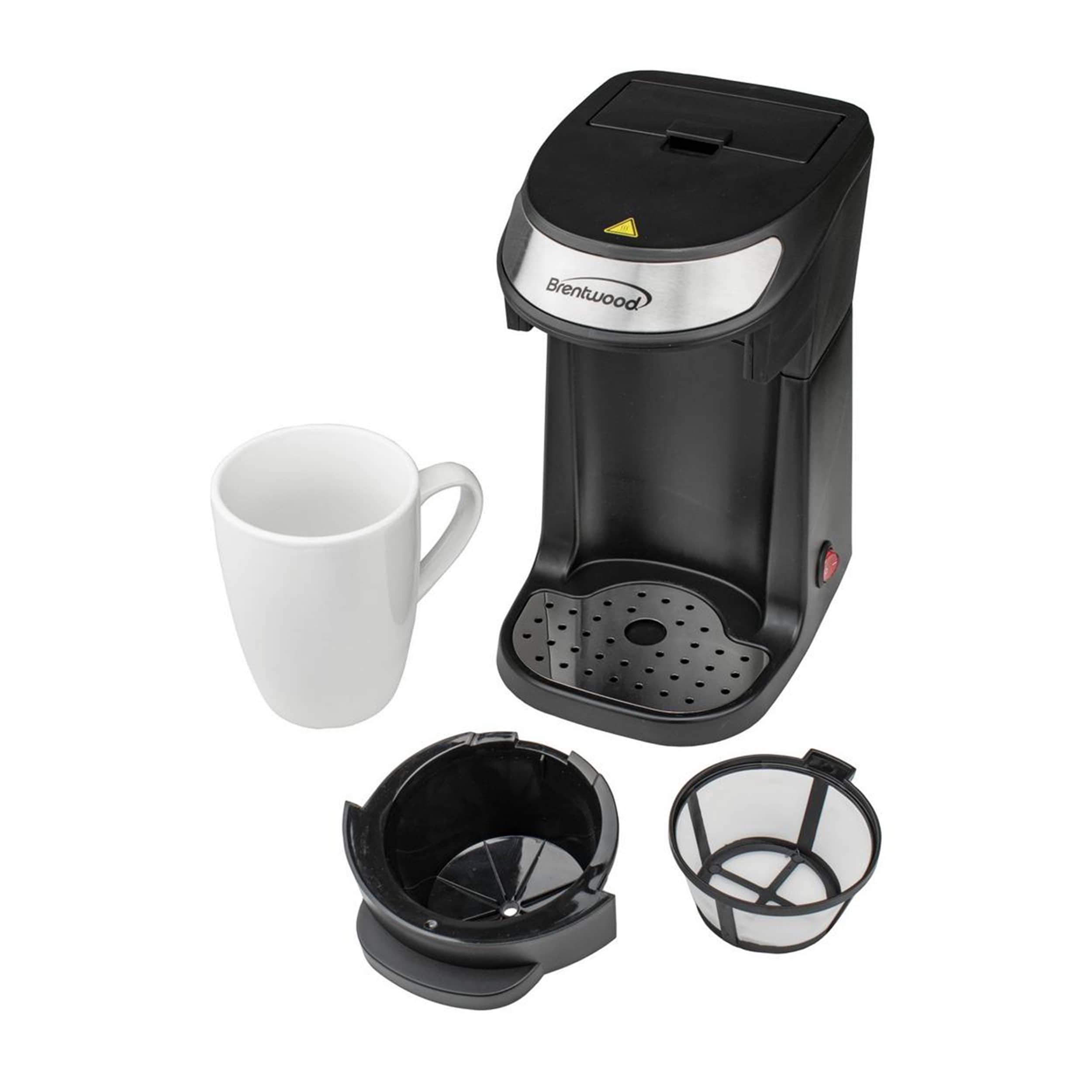 Brentwood Portable Single Serve Coffee Maker with 14oz Travel Mug in Black - 1 Cup