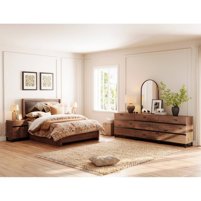 3-Piece Dresser And Nightstand Set, 94.5 Inches Dresser With 9 Drawers, 2 Nightstand With Drawer, Bedroom Furniture Set