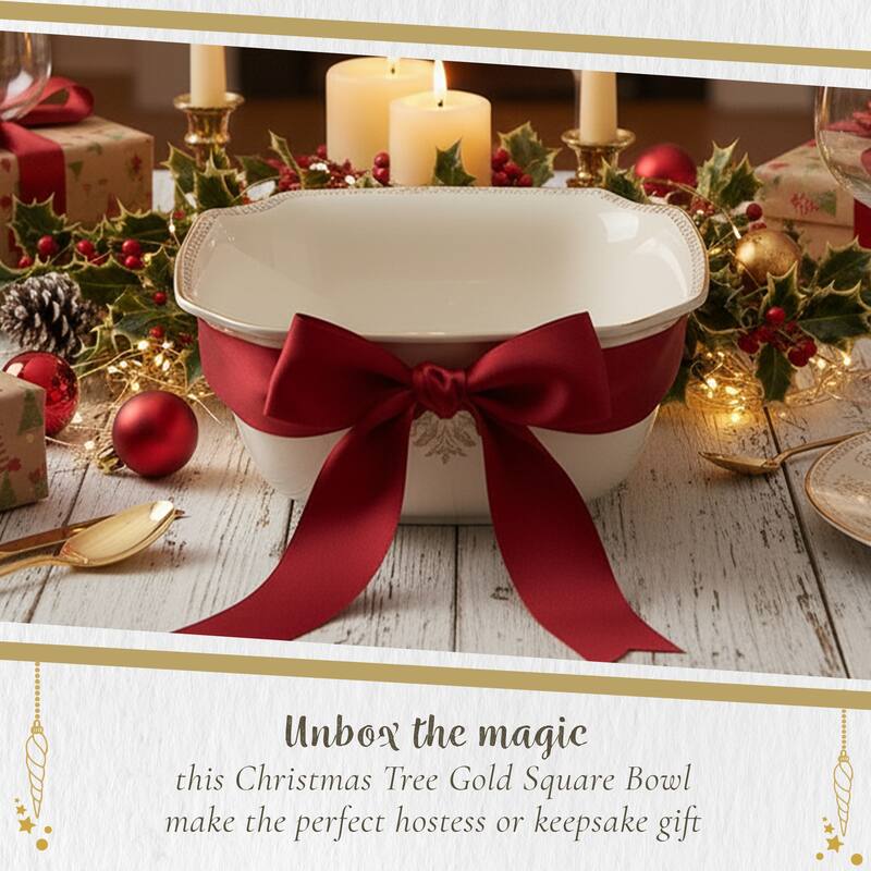 Spode Christmas Tree Gold 10 Inch Square Bowl - 10-Inch
