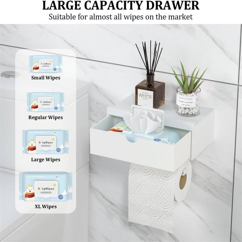 Toilet Paper Holder with Shelf - Wall - 8.39" L X 4.92" W X 2.56" H