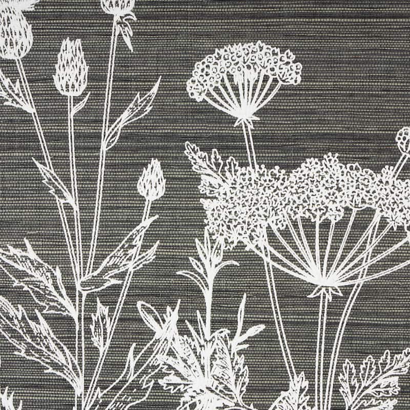 Wood Floral Relief Wall Decor with Gray Textured Backing and Black Twisted Frame - Black - Roche River Decor