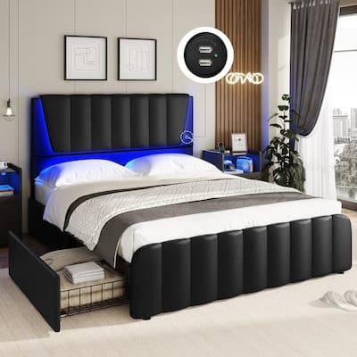 Queen Bed Frame Height Adjustable Headboard 4 Drawers