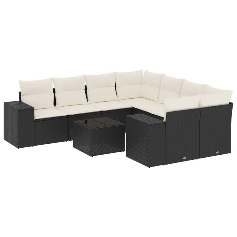vidaXL Patio Sofa Set with Cushions Outdoor Furniture 9 Piece Poly Rattan - 21.7 x 21.7 x 14.6