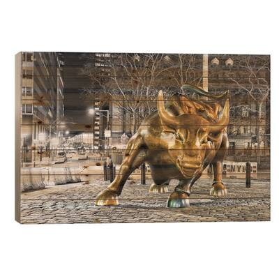 Angry Bull Print On Wood by David Gardiner - Multi-Color