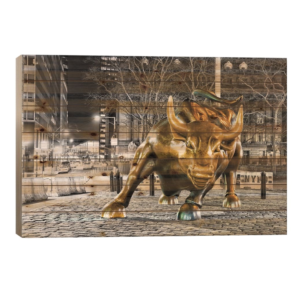 Angry Bull Print On Wood by David Gardiner - Multi-Color