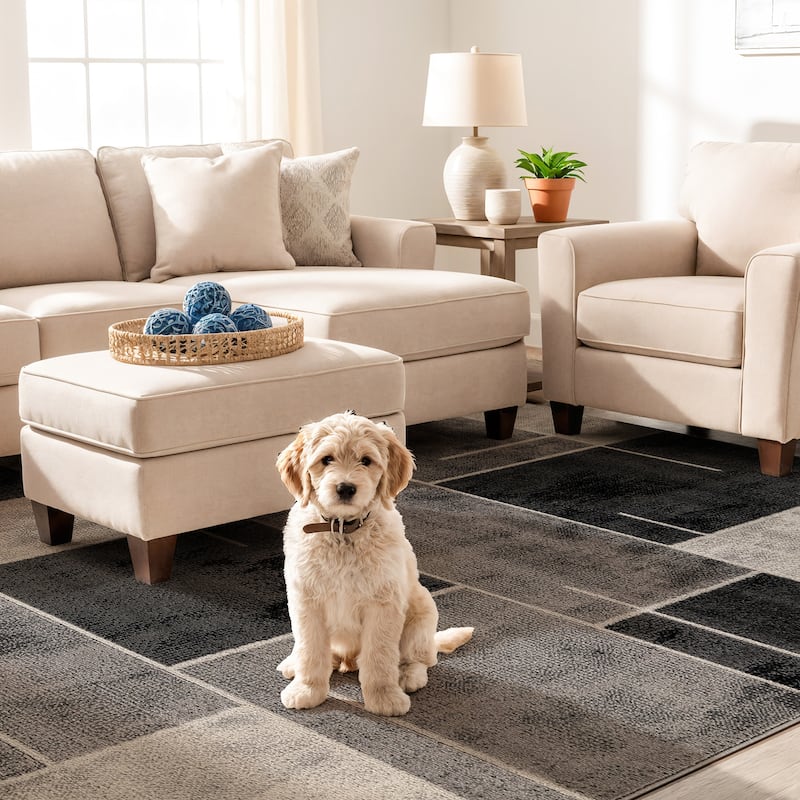 Modern Linear Area Rug for Living Room, Bedroom, or Entryway - Low Pile Indoor Rug