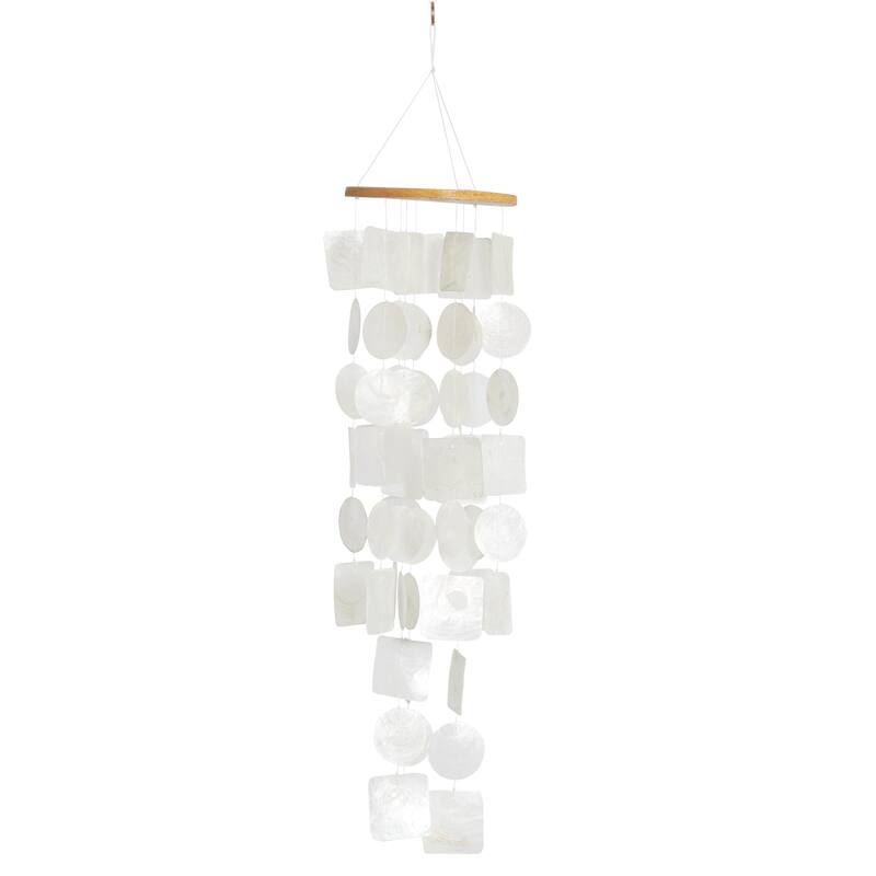 Capiz Shell Waterfall Windchime - Multi Colored, White, Blue, Teal - Roche River Decor - White - 20"H