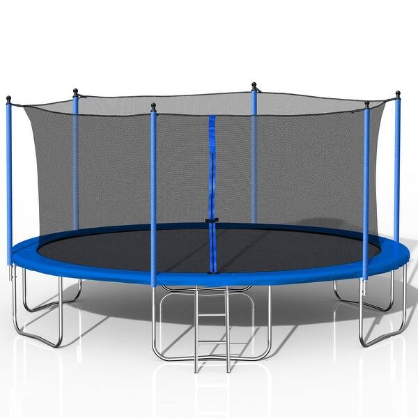 slide 2 of 8, 14FT Heavy Duty Trampoline with Safety Enclosure Net and Ladder for Kids and Adults - Blue Blue