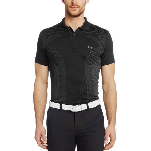 Hugo Green Label Fit Parsu Geometric Polo Shirt Black Large L - Overstock - 17945176