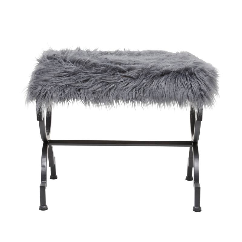 Grey or White Gold Metal Frame Plush Fabric Glam Vanity Bench Stool