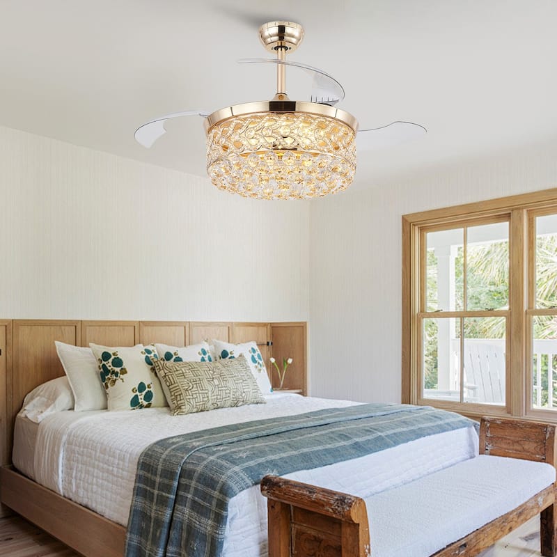 Kviflon 48'' Retractable Ceiling Fan with Lights and Remote 6 Speed, 3 Light Change Retractable Blade Chandelier Ceiling Fan