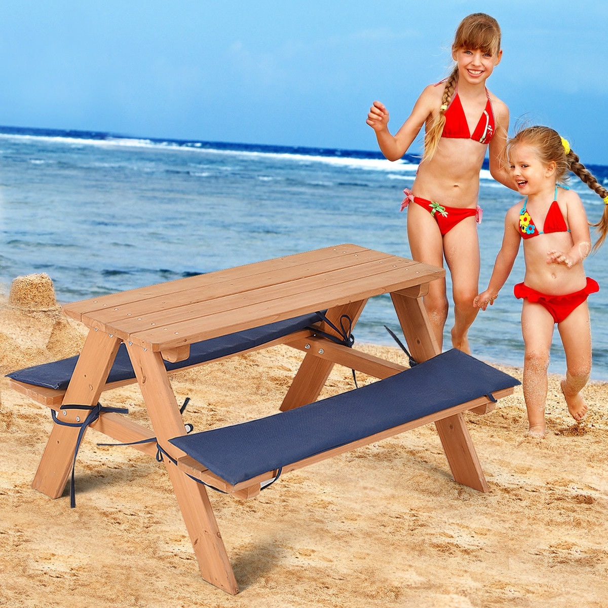 Costway Kids Wooden Picnic Table Bench Set Childrenoutdoor Costway Kids Wooden Picnic Table Bench