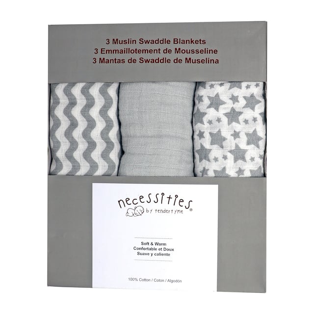 3 Pack Cotton Muslin Baby Swaddle Blankets - N/A - Multi