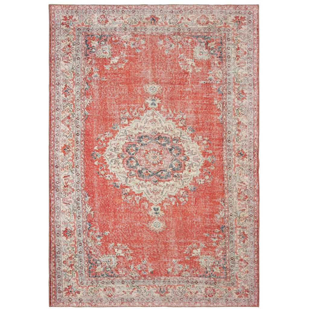 Reno Red Grey Oriental Medallion Traditional Casual Area Rug