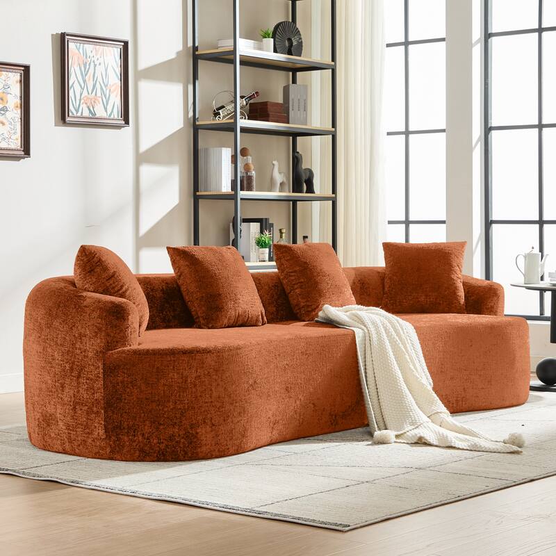 Curved Loveseat Sofa, 110'' Chenille 2-Seater Couch Deep Seat Sectional Couch with 3 Plush Pillows