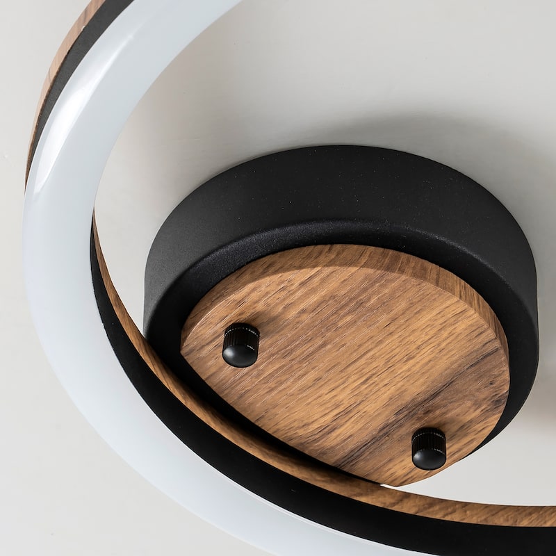 Modern Farmhouse 1-Light Wood LED Flush Mount Ceiling Light