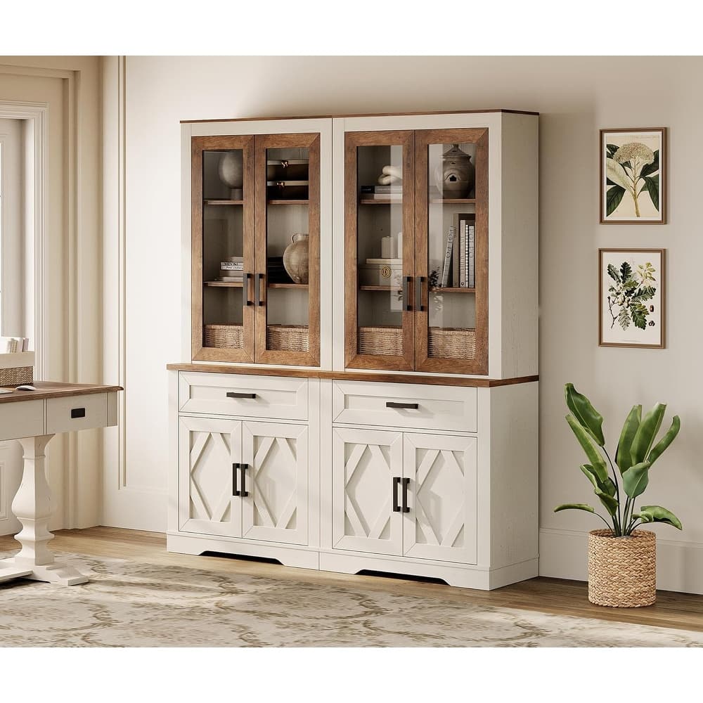 5 Tier Bookcase with Barn Door,73.3" Tall Open Storage Bookshelf