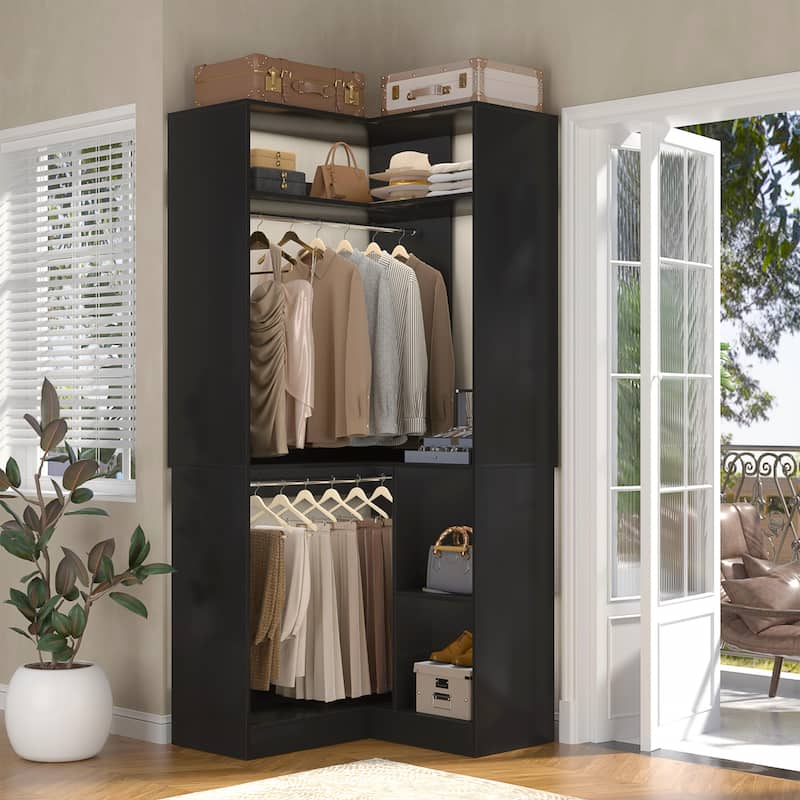Cimly Freestanding Corner Closet system, Space-saving Closet Organizer for Walk-in Closet - Black