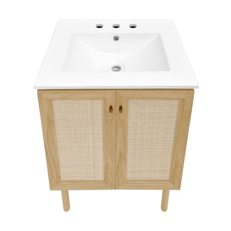 Classe 24 In. Natual Oak Bathroom Vanity With White, 3-Hole Ceramic Sink Top