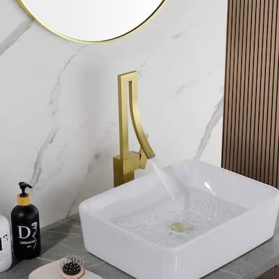 17.52"H Solid Brass Creative Design Vessel Bathroom Faucet With Waterfall Spout