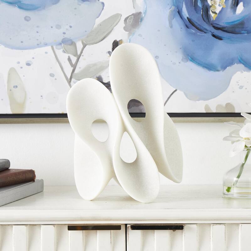 Polystone Abstract Wavy Shaped Decorative Sculpture with Cutouts and Speckled Texturing - White - Roche River Decor