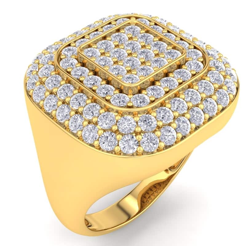 3Ct Men's Diamond Ring Wide High Polished Anniversary Band White or Yellow Gold
