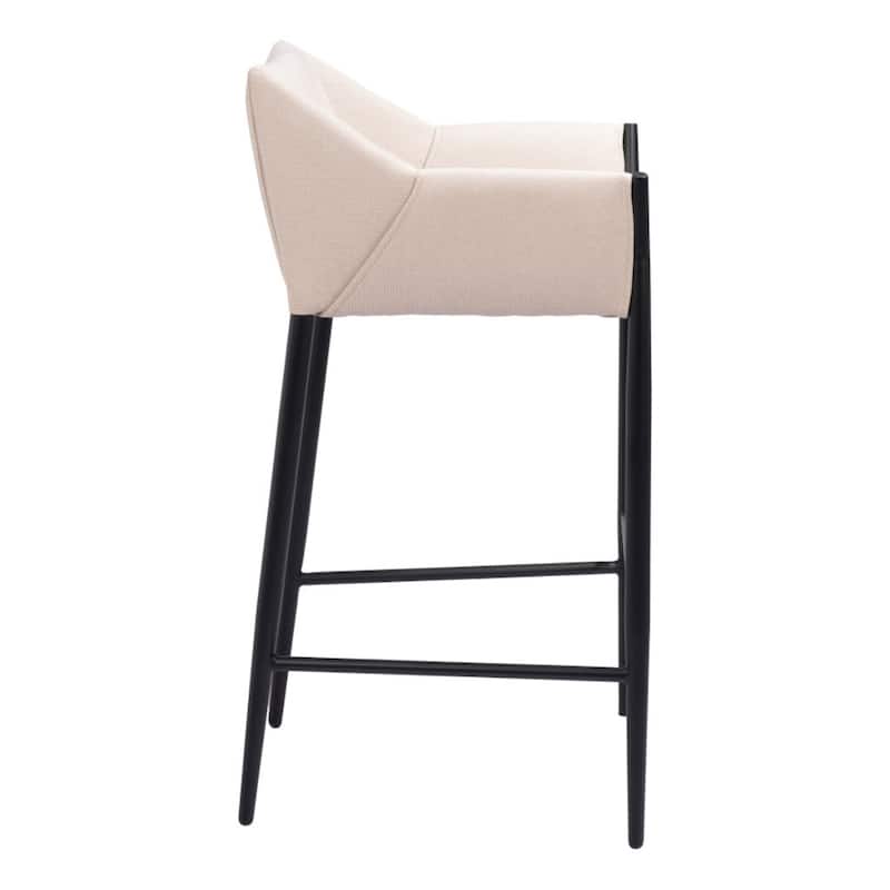 30 Inch Beige Black Fabric and Steel Bar Height Chair with Armrest and Back - 22” x 24.4” x 40”