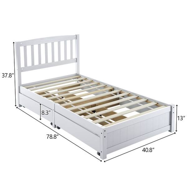 dimension image slide 0 of 2, Four Large Drawers Pinewood Twin Bed With A Curved Vertical Headboard
