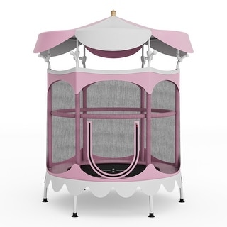64" Kids Trampoline with Detachable Canopy and Safety Enclosure Net-Pink - 64" x 81" (Dia. x H)