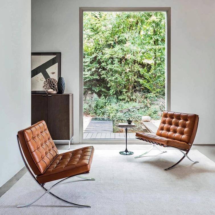 Barcelona Foldable Tufted Genuine Leather Mid Century Lounge Chair