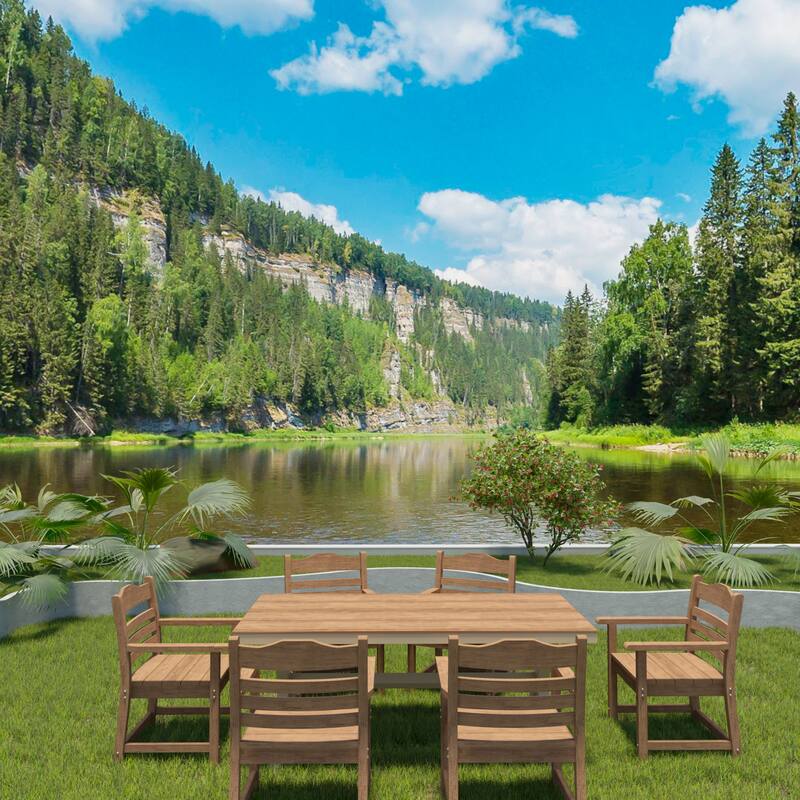 Farmhouse Dining Chair with Armrest Set of 2, Patio Bar Stools, Outdoor Furniture Slat Back Solid Wood Seat Chairs