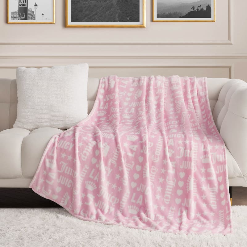 Juicy Couture Juicy Words 50" x 70" Plush Throw - 50"x70" - Pink/White