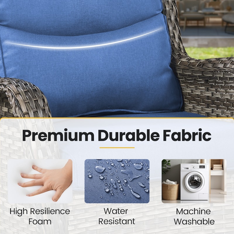 High Back Outdoor Swivel Patio Rattan Chairs- Blue cushion - Grey