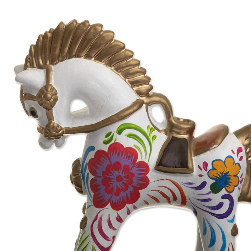 Novica Handmade White Pucara Horse Ceramic Figurine