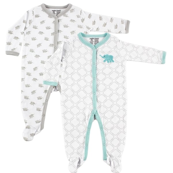 slide 1 of 1, Luvable Friends Baby Cotton Snap Sleep and Play 2pk, Elephant 0-3 Months - Elephant