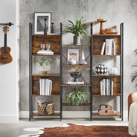 VASAGLE Triple Wide 5 Tier Bookshelf,Bookcase with 14 Storage Shelves,Metal Frame,Living Room,Study, Office, Industrial Style