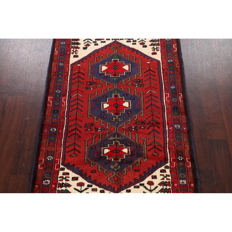 Geometric Persian Hamedan Area Rug Handmade Traditional Wool Carpet - 3'4" x 5'1"