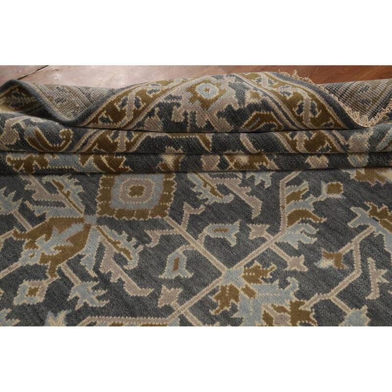 All-Over Gray Oushak Indian Area Rug Hand-Knotted Wool Carpet - 8'1"x 9'11"