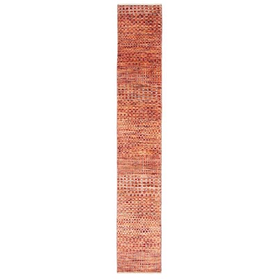 ECARPETGALLERY Hand-knotted Silk Shadow Red Viscose, Wool Rug - 2'0 x 12'1