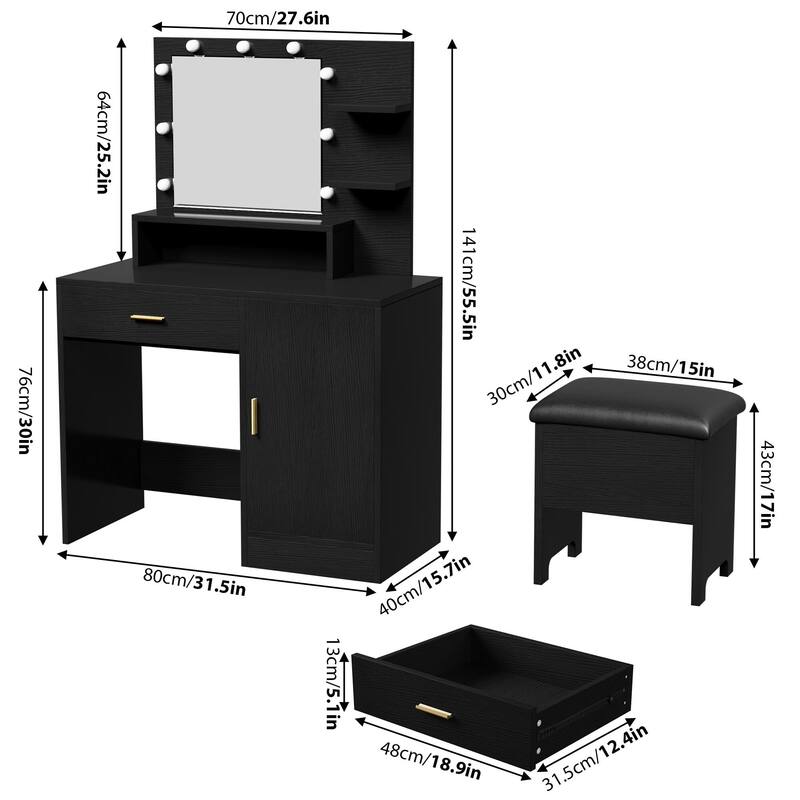 Makeup Vanity Desk with Mirror & 9 LED Light Bulbs