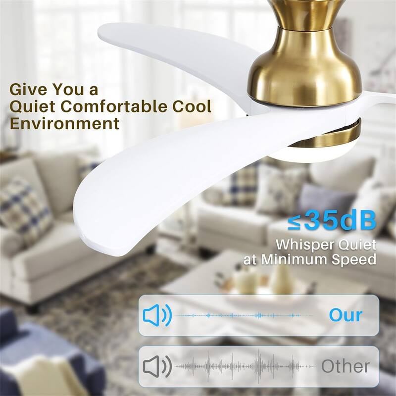 Modern Ceiling Fan With 3 Color Dimmable 3 Solid Wood Blades