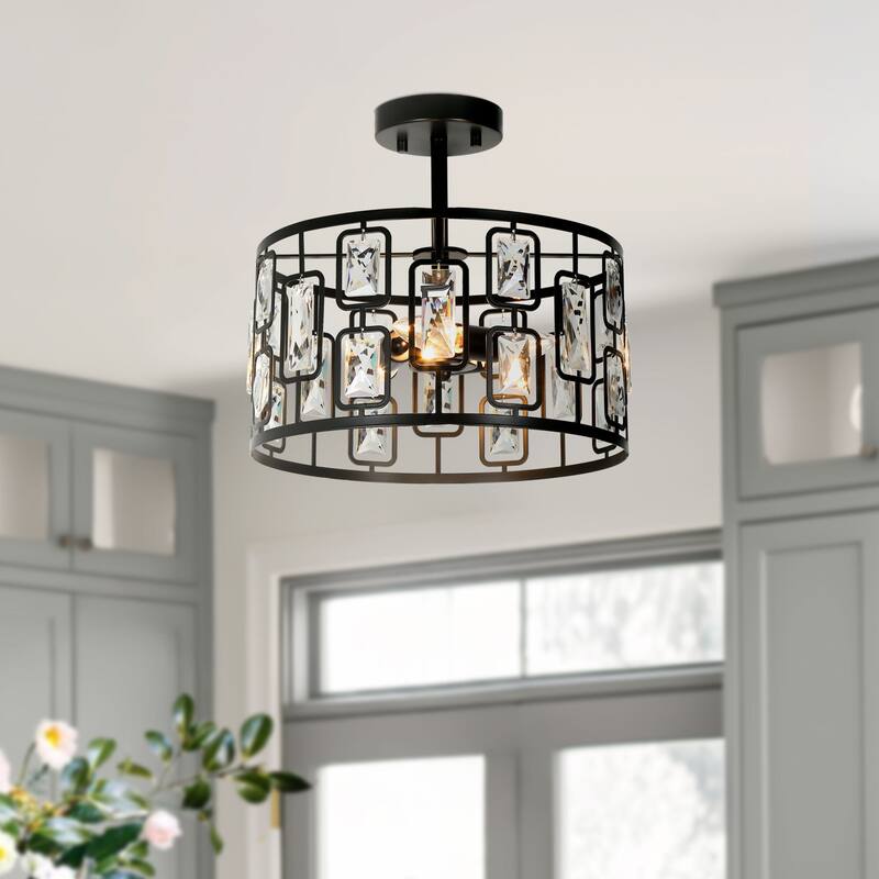 Dana Modern Black 3-Light Drum Chandelier Semi-flush Mount Ceiling Light - D13"* H12.5"