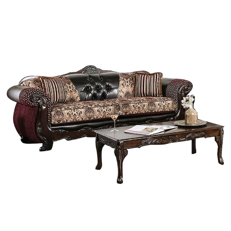 Quo 2pc Sofa Loveseat Set, Burgundy, Dark Brown Chenille, 4 Pillows