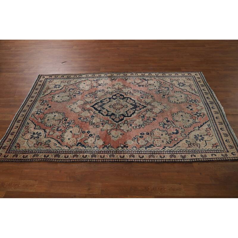 Antique Pink Mahal Persian Area Rug Handmade Wool Carpet - 4'0" x 6'6"