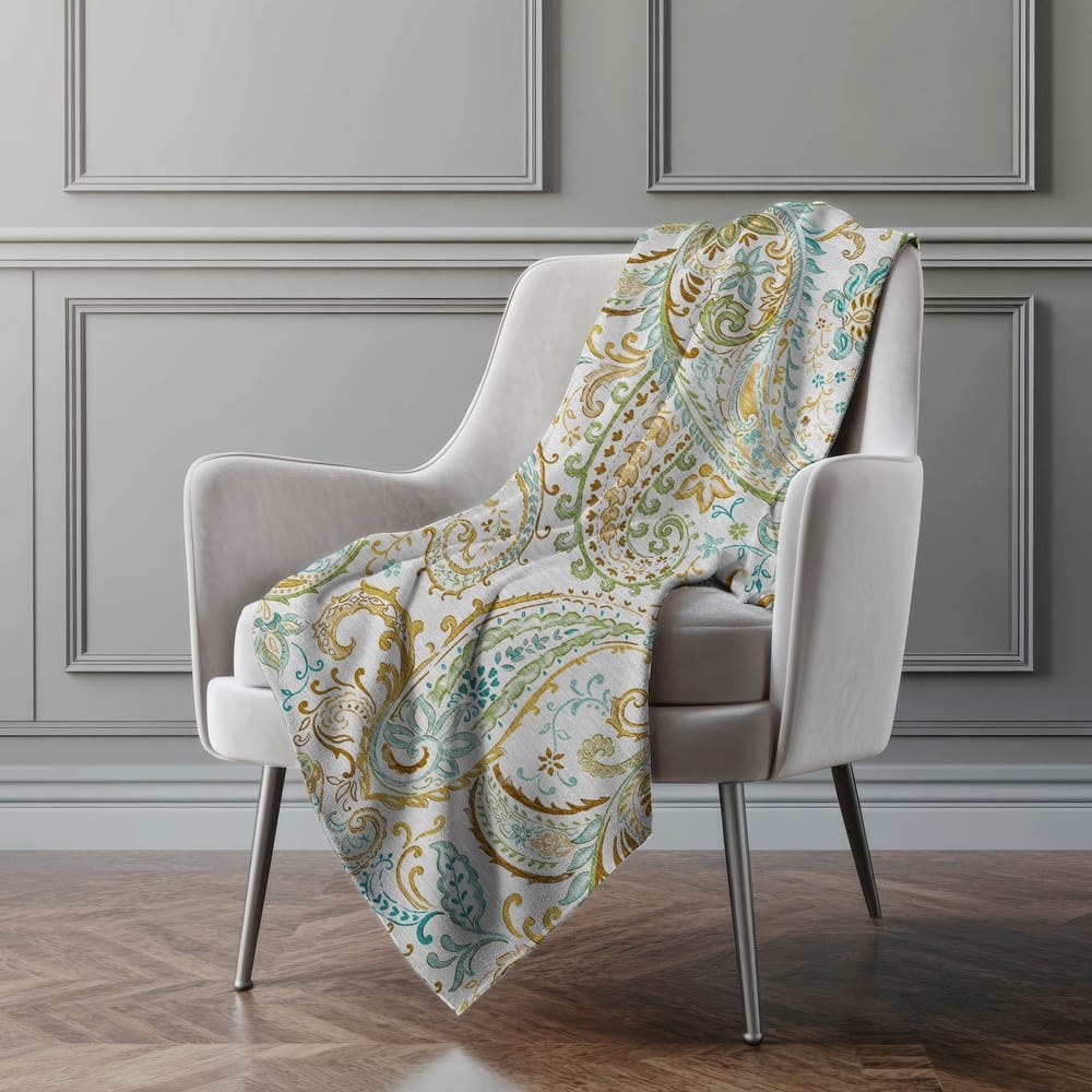 Premium Machine Washable Paisley Sherpa Throw Blanket