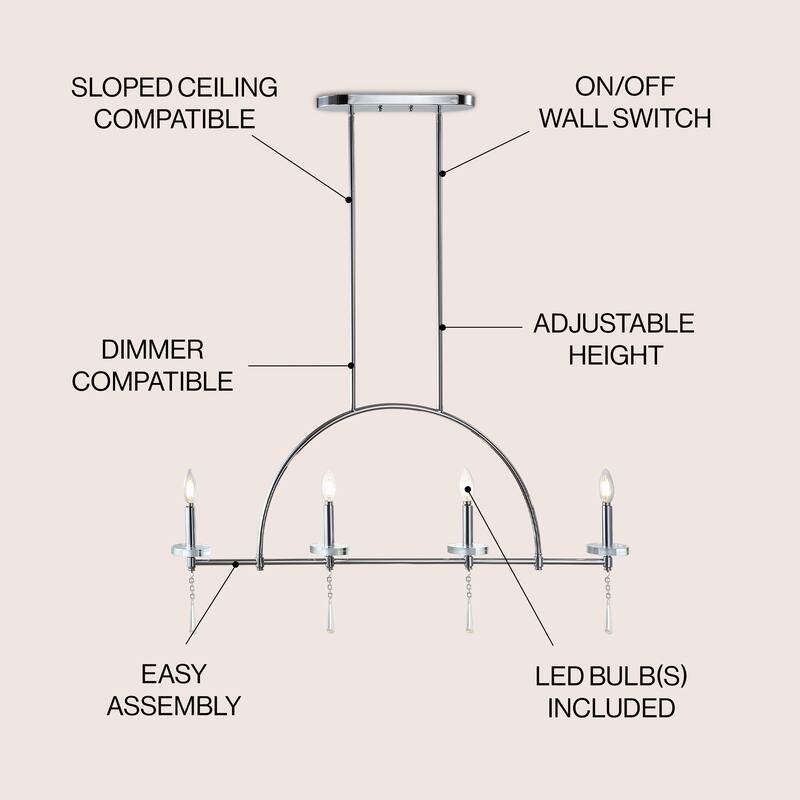 Laura 41" 4-light Linear Metal/Crystal LED Pendant, Chrome by JONATHAN Y