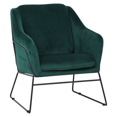 LeisureMod Harmony Velvet Accent Armchair - Emerald Green - 30.3 x 27.55 x 32