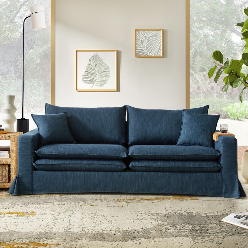 Elias Modern Slipcovered Sofa with Cup Holder and Reversible Cushions by HULALA HOME - Navy